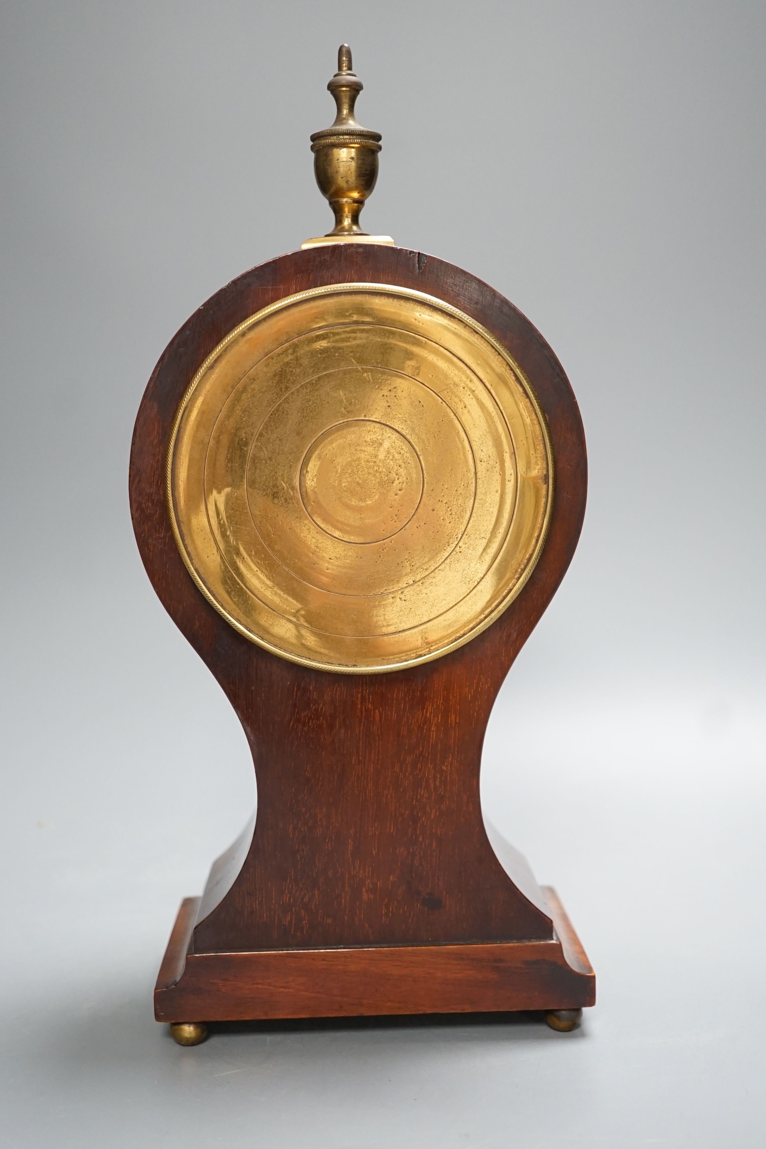 An Edwardian mahogany inlaid satinwood balloon timepiece - 32cm high